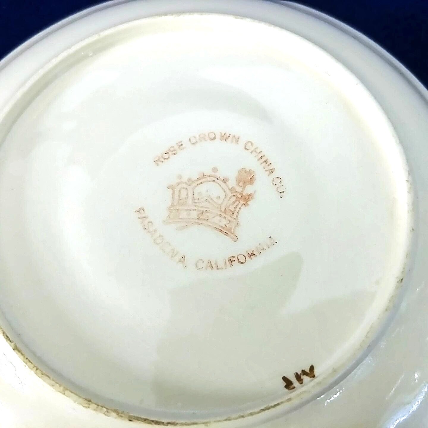 Demitasse Tea Cup and Saucer Rose Crown China Co Pasadena CA, Vintage Gold Red