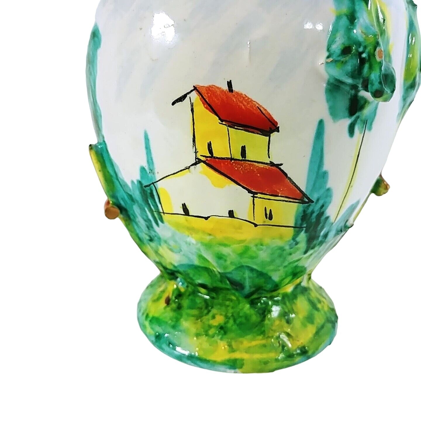 Vase Hand Painted Italian Style House 3D Trees Raised Relief Numbered 7"