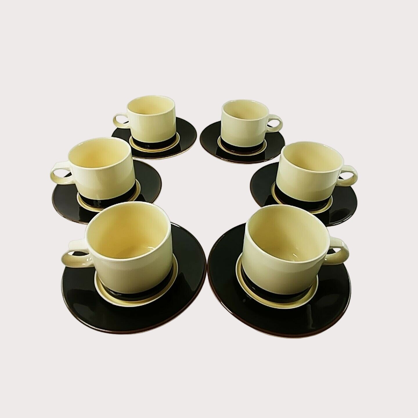 Coffee Tea Beverage Mugs with Saucers Stoneware Set of 6 pcs Japan