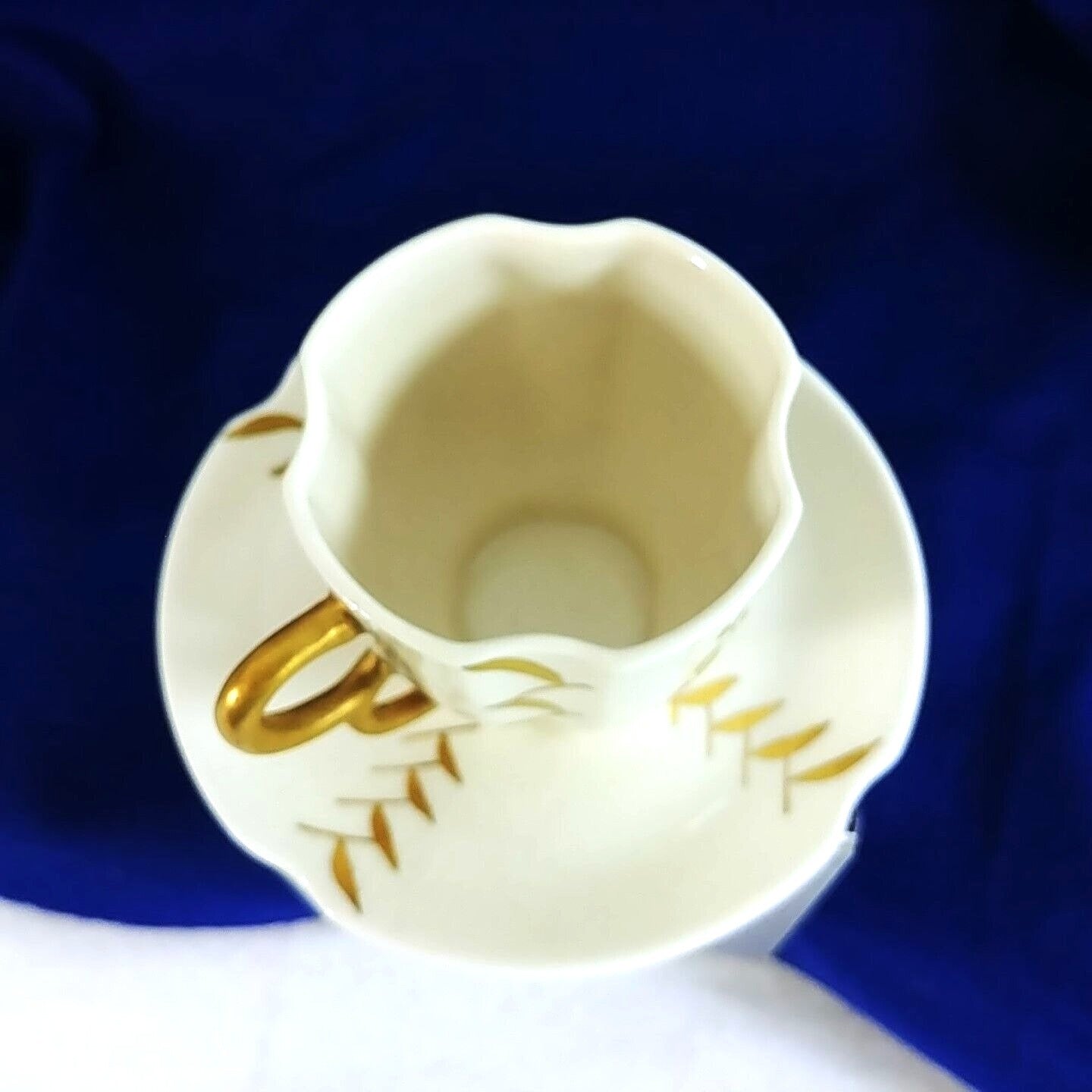 Demitasse Tea Cup and Saucer Rose Crown China Co Pasadena CA, Vintage Gold Red