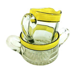 Load image into Gallery viewer, Creamer Sugar Bowl Set Mid-Century Modern Glass Sunburst Bottom
