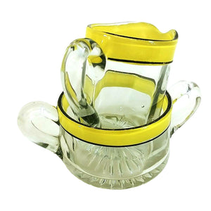 Creamer Sugar Bowl Set Mid-Century Modern Glass Sunburst Bottom