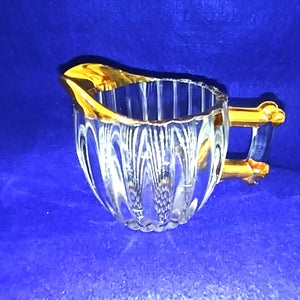 Creamer Sugar Set Jeanette Glass Co 24K Gold Decorated Hobnail Ribbed Vintage