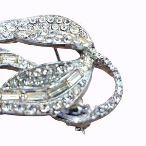 Brooch Pin Triple Leaf Baguette Round Rhinestone Design Vintage Fashion Jewelry