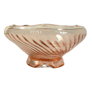 Fruit bowl serving dish ribbed swirl pink glass scalloped edge table decor