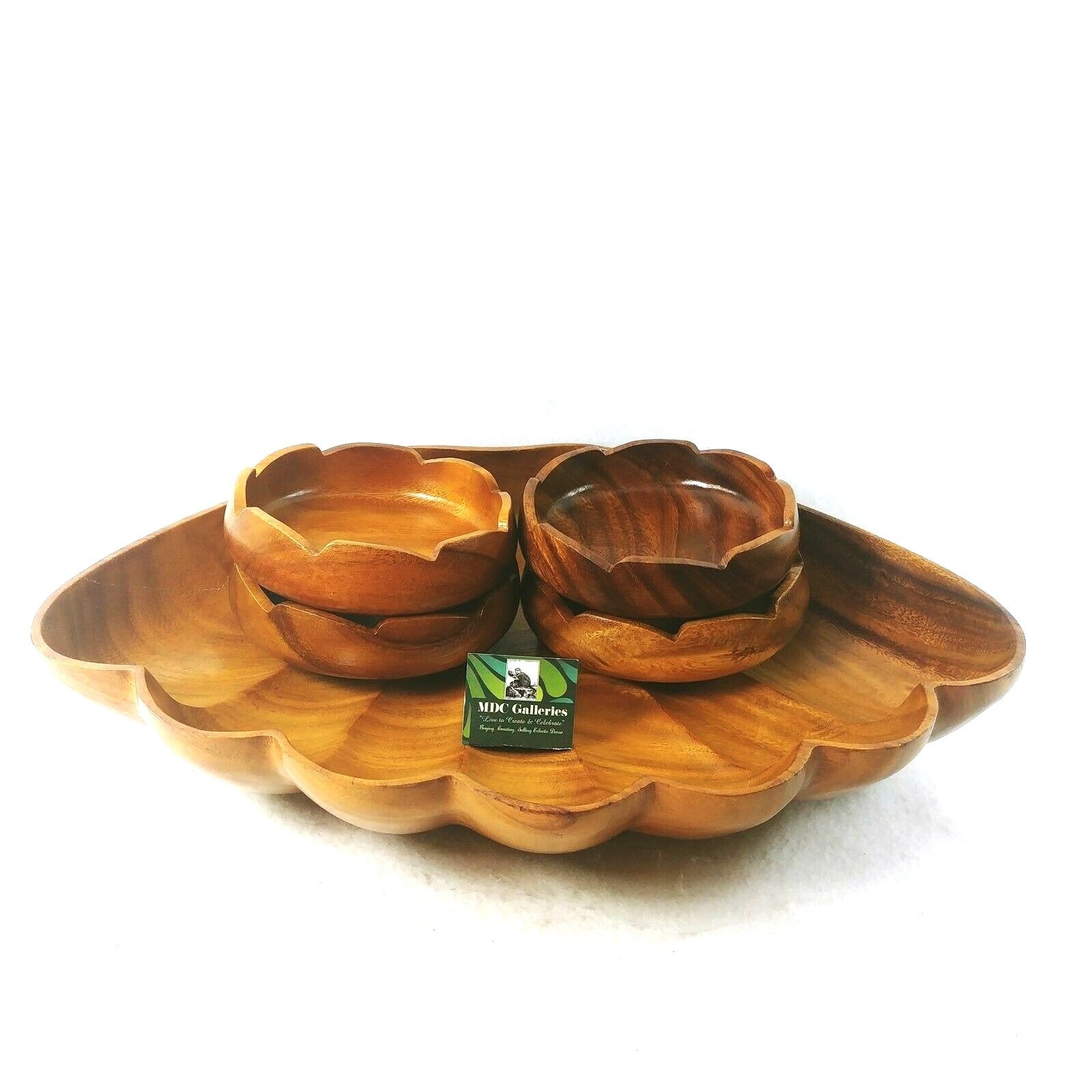 Salad Bowl 4 Serving Bowls Wooden Clam Shell Handcrafted Philippines