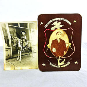 Early Twentieth Century Photos 1 Metal Mounted Masons Plaque 1 Boy on Pony 2pc