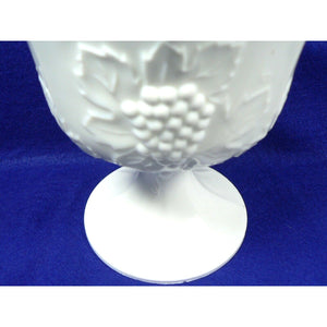 Compote Goblet White Milk Glass Pedestal Set Grapes & Leaves Design 2 pcs