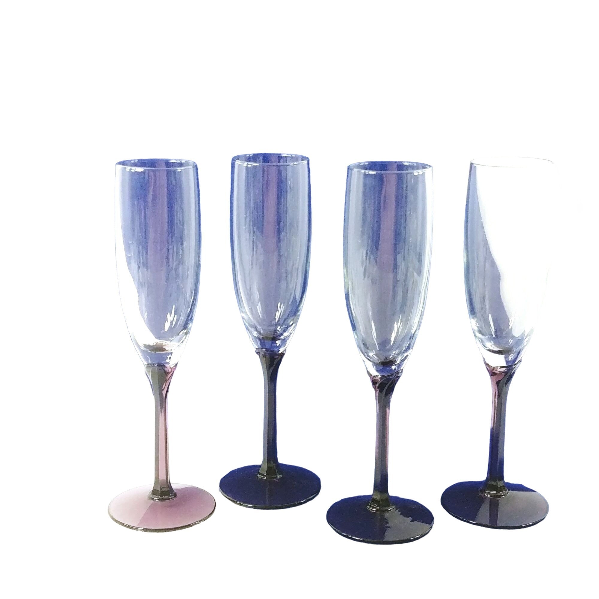 Fluted Champagne Blown Glass Stemware Libbey Glass Co. Domaine Purple Set of 4