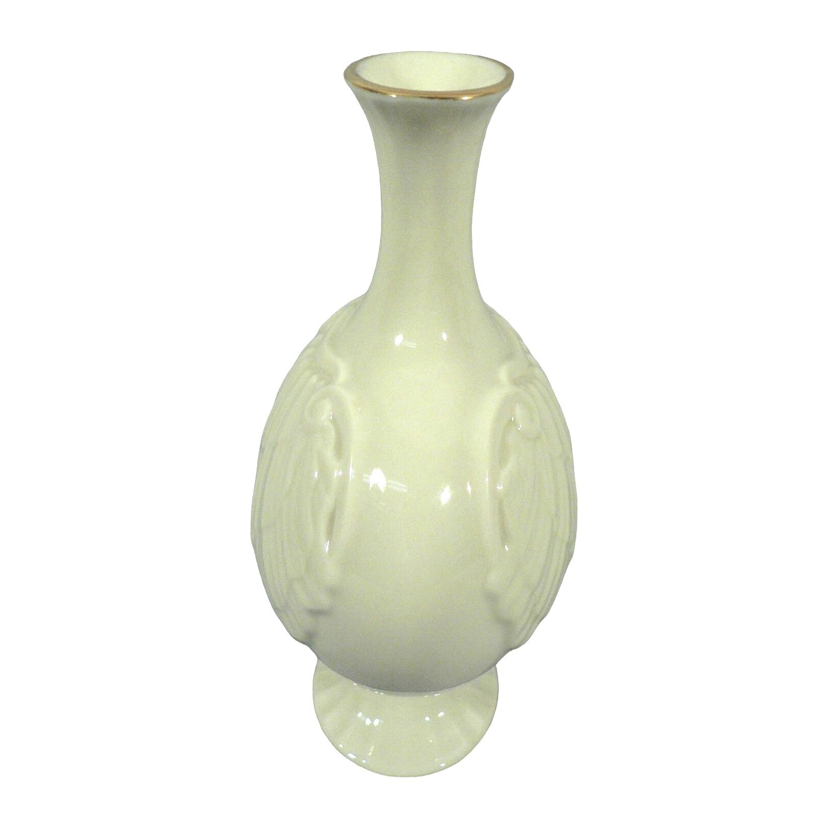 Lenox Bud Vase With Embossed Clam Shell Design & Gold Rim Hallmark Stamped Beige