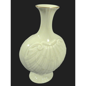Lenox Bud Vase With Embossed Clam Shell Design & Gold Rim Hallmark Stamped Beige