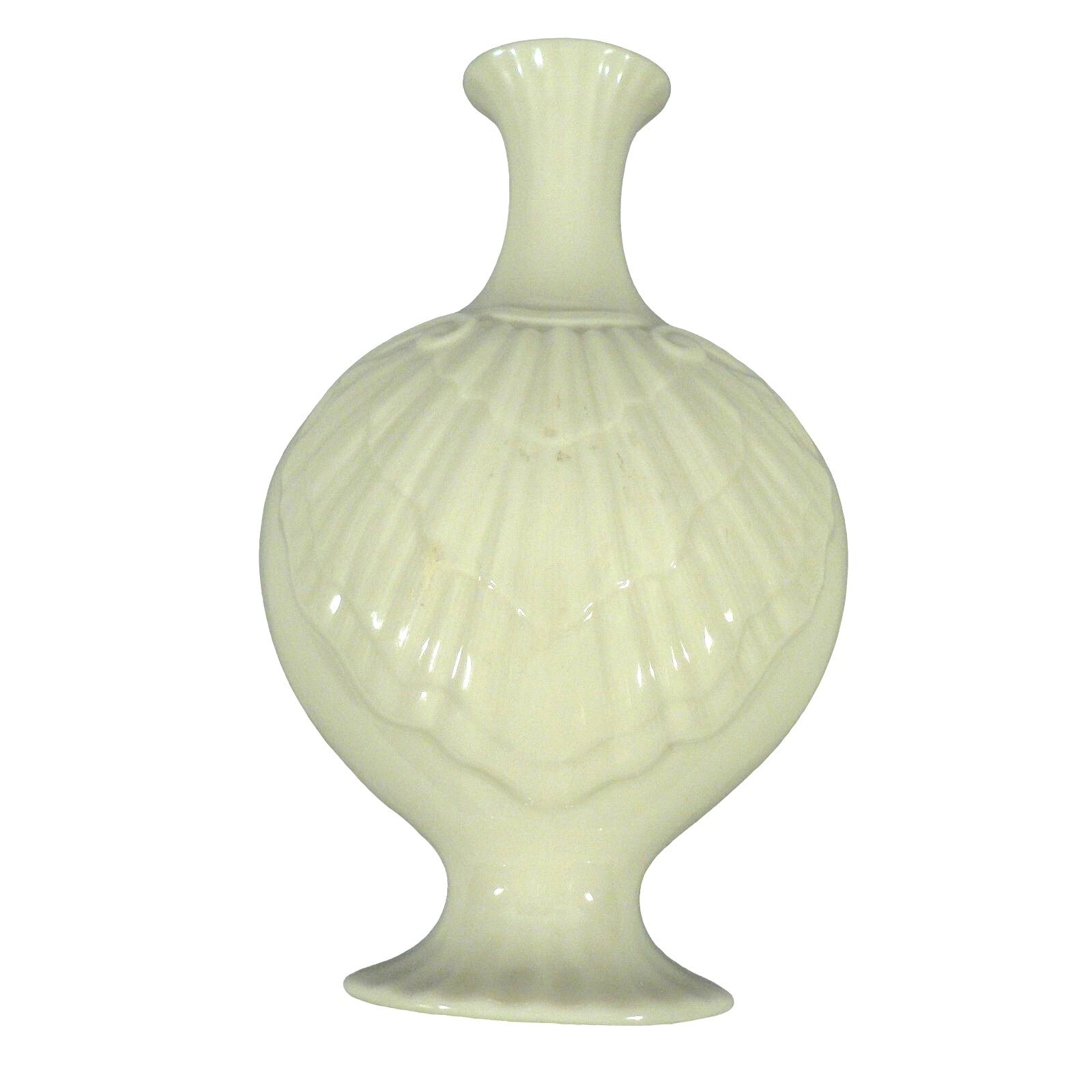 Lenox Bud Vase With Embossed Clam Shell Design & Gold Rim Hallmark Stamped Beige