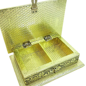 Storage Trinket Vanity Valet Box Metal Exterior Closure Hinges Embossed Floral Applique