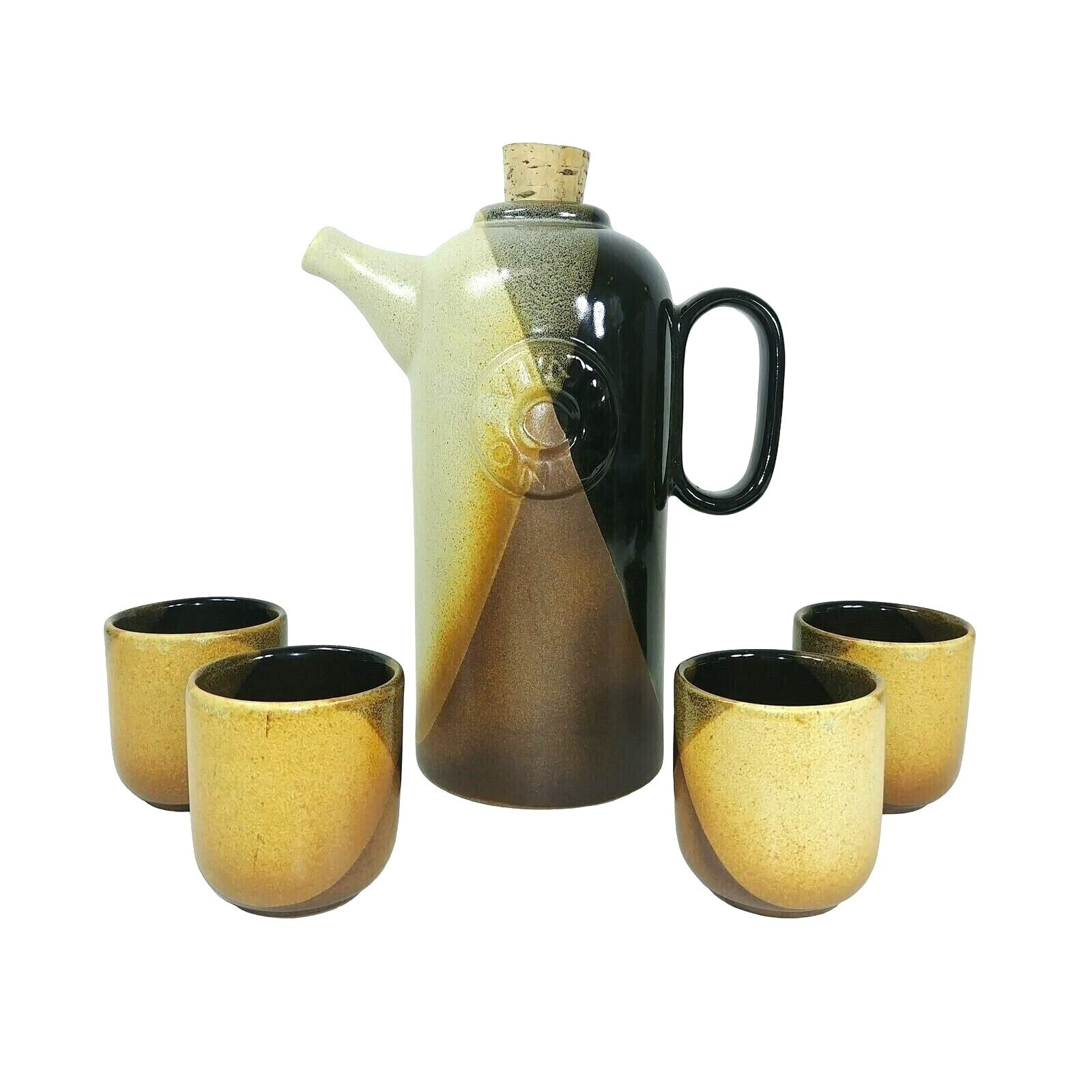 Beverage Thermos Travel Coffee or Wine Decanter Set 4 cups All Ceramic Pottery