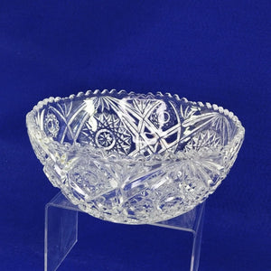 Crystal Serving Mixing Bowl Sawtooth Edge Hobstars Diamond Pattern Vintage 10"