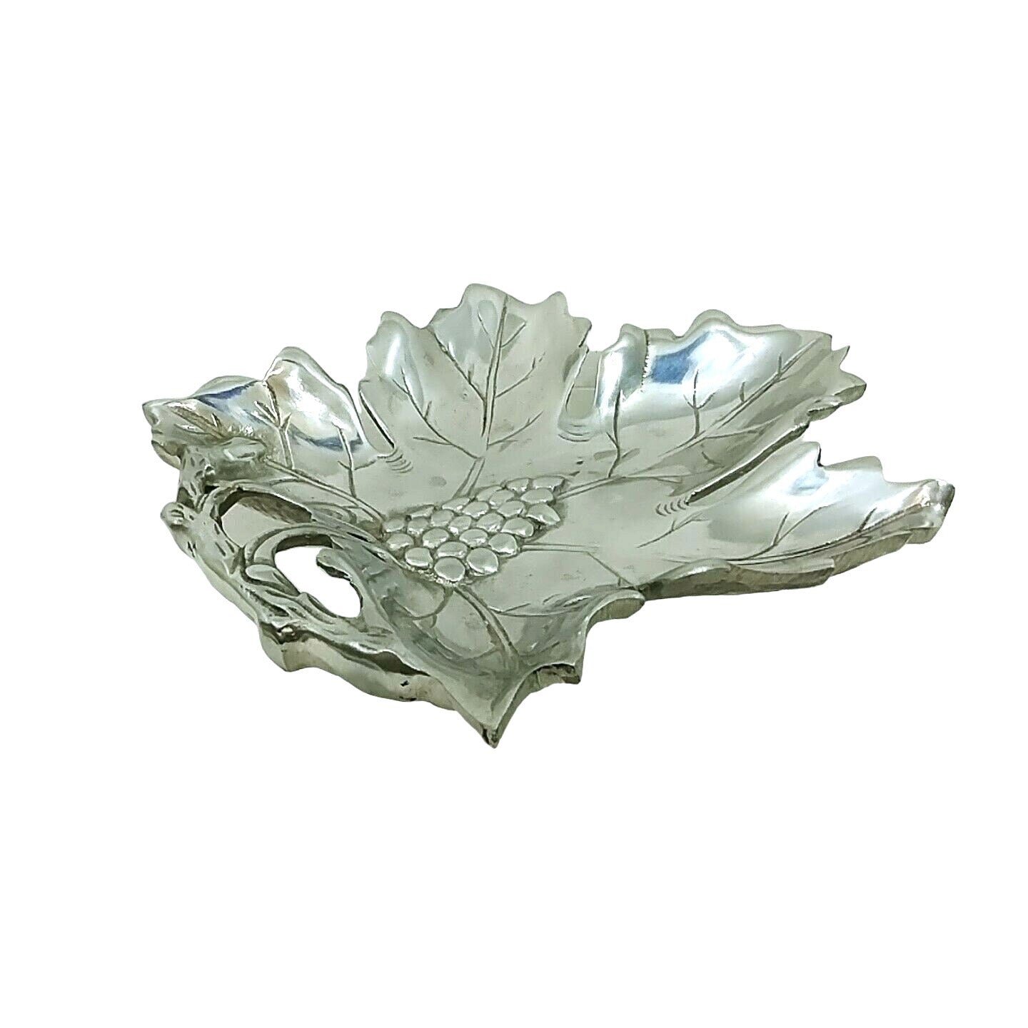 Grape Leaf Serving Dish Tray Cast Aluminum Collectible Metalware Made in India