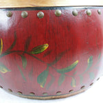 Load image into Gallery viewer, Wooden Storage Bin Basket Drum Shape Asian Painted Floral Lid
