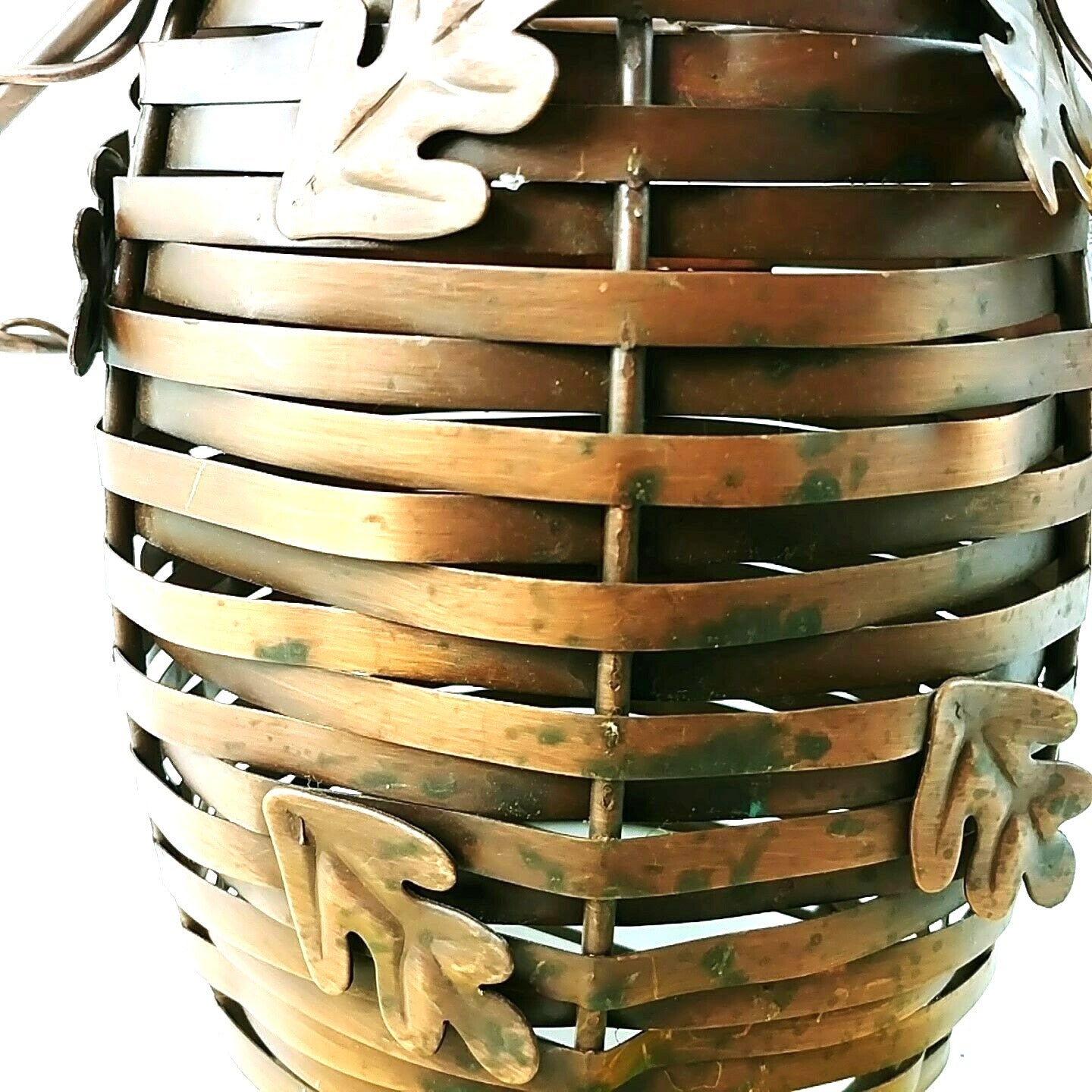 Candle Lantern Basket Metal Copper Toned Acorn Accents