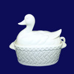 Load image into Gallery viewer, Soup Tureen White Ceramic Duck With Serving Ladle Basket Weave Bottom Vintage
