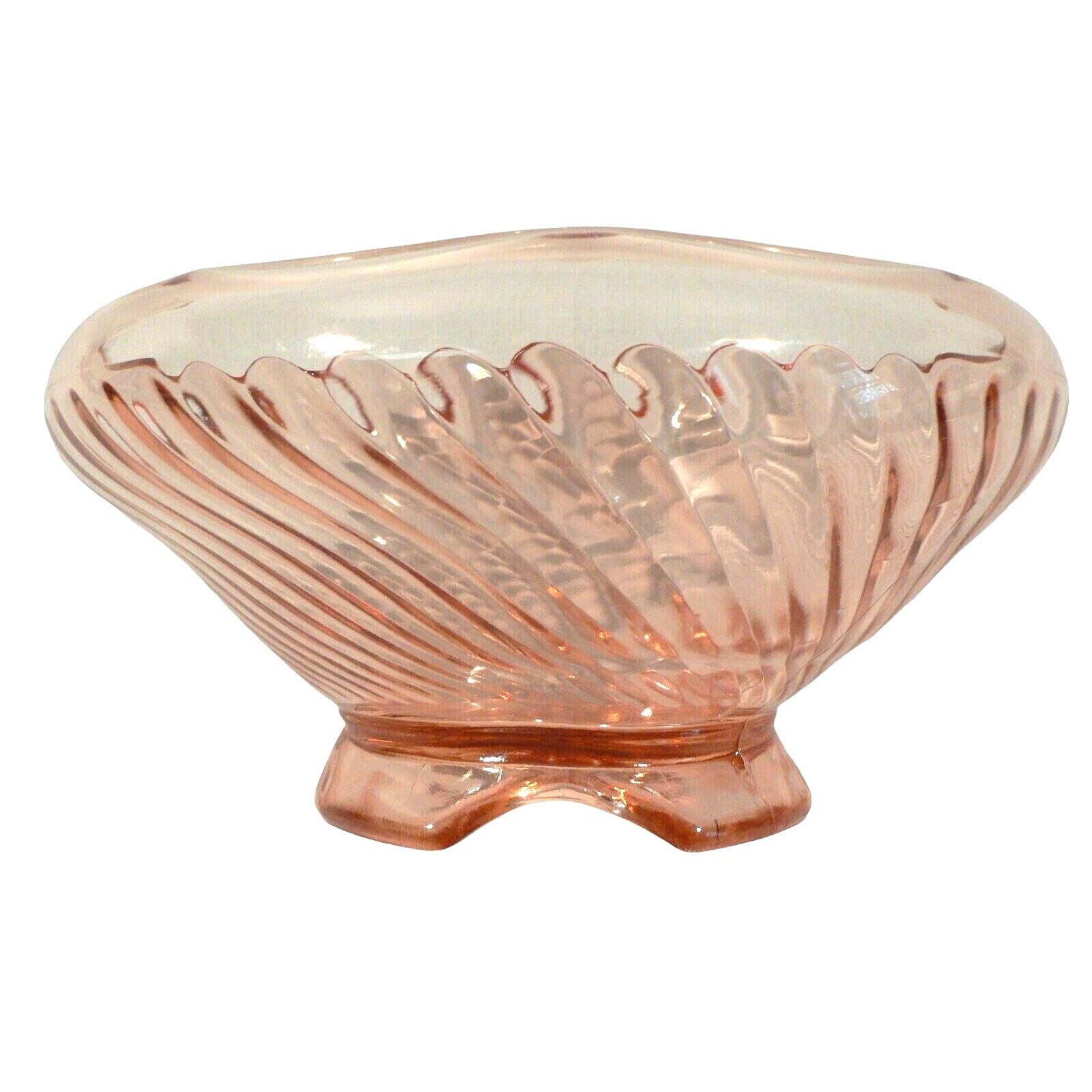 Fruit bowl serving dish ribbed swirl pink glass scalloped edge table decor