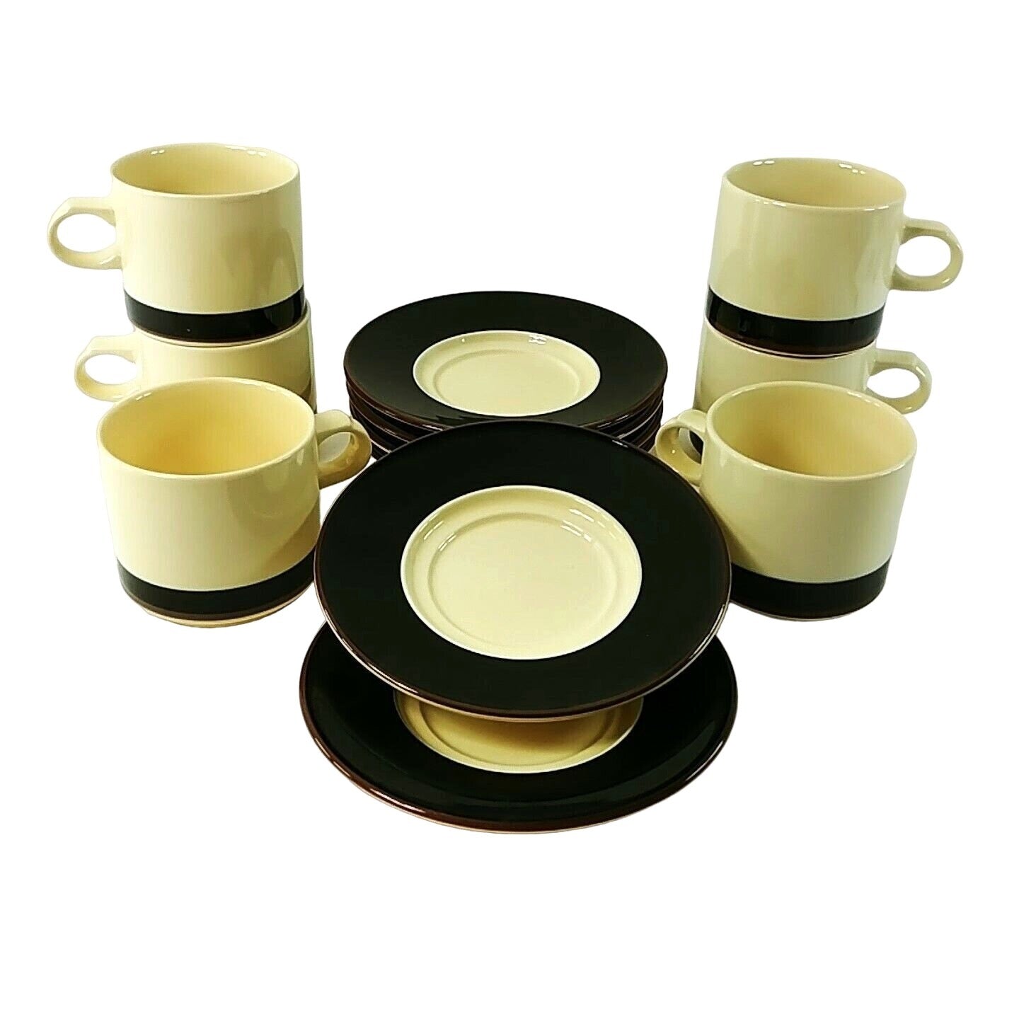 Coffee Tea Beverage Mugs with Saucers Stoneware Set of 6 pcs Japan