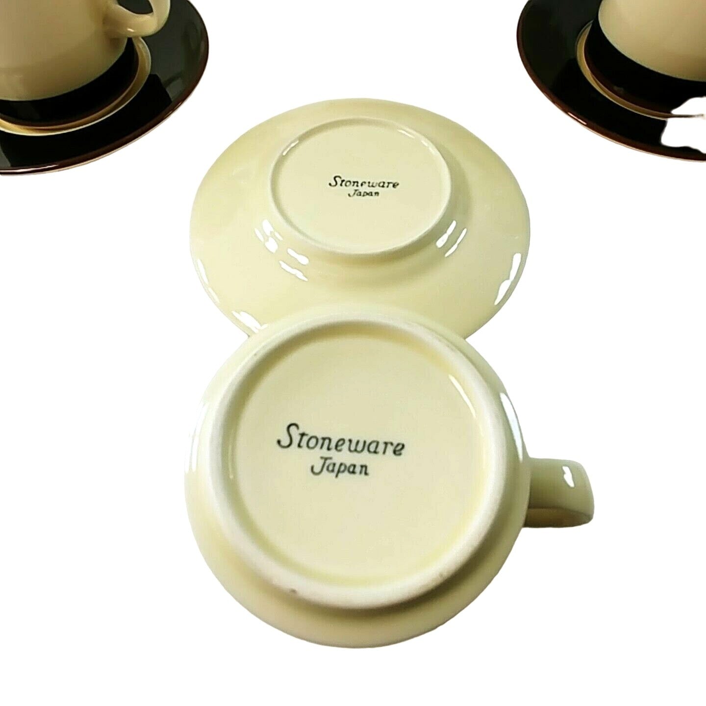 Coffee Tea Beverage Mugs with Saucers Stoneware Set of 6 pcs Japan