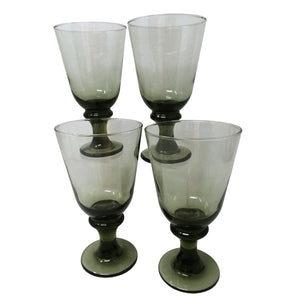 Libby Water Goblets 4 pc set Nova Black Glass Stemware 7" H Vintage