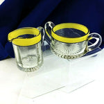 Load image into Gallery viewer, Creamer Sugar Bowl Set Dbl Handle Mid-Century Modern Glass Sunburst Bottom 2 pc
