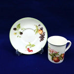 Load image into Gallery viewer, Demitasse Cups Saucers Set of 2 Fruits Florals Made in England Green Rim Vintage
