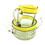 Load image into Gallery viewer, Creamer Sugar Bowl Set Dbl Handle Mid-Century Modern Glass Sunburst Bottom 2 pc
