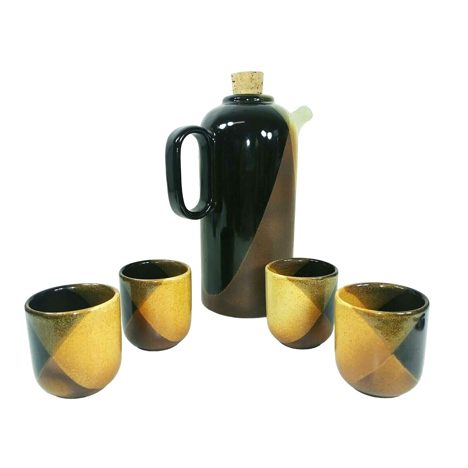 Beverage Thermos Travel Coffee or Wine Decanter Set 4 cups All Ceramic Pottery