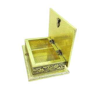 Storage Trinket Vanity Valet Box Metal Exterior Closure Hinges Embossed Floral Applique