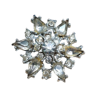 Vintage Brooch Pin With Clear Rhinestones Snowflake Starburst Design