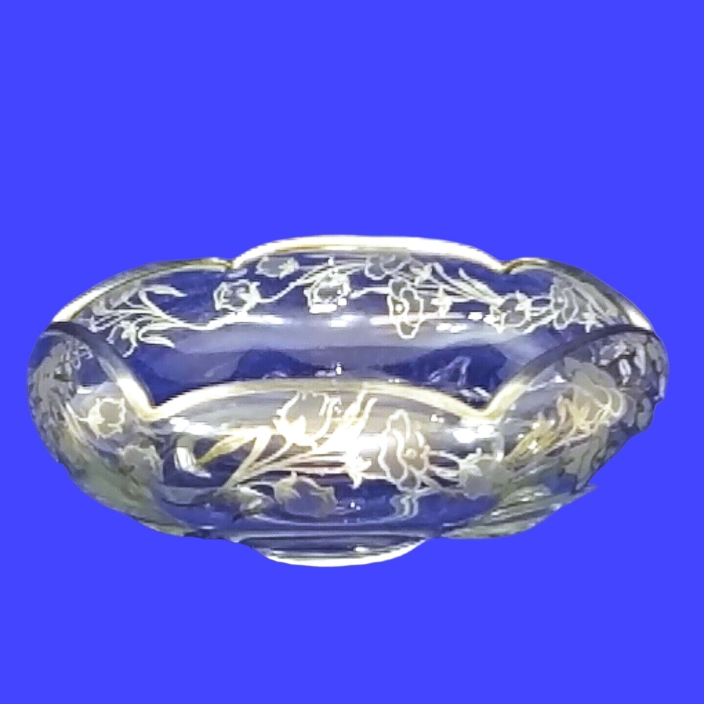 Candy Dish Vintage Glass Silver Plated Floral and Trim Collectible Home Decor
