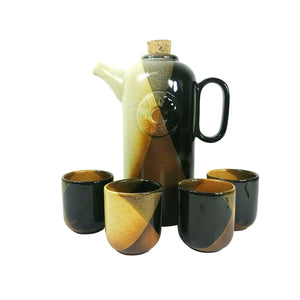 Beverage Thermos Travel Coffee or Wine Decanter Set 4 cups All Ceramic Pottery