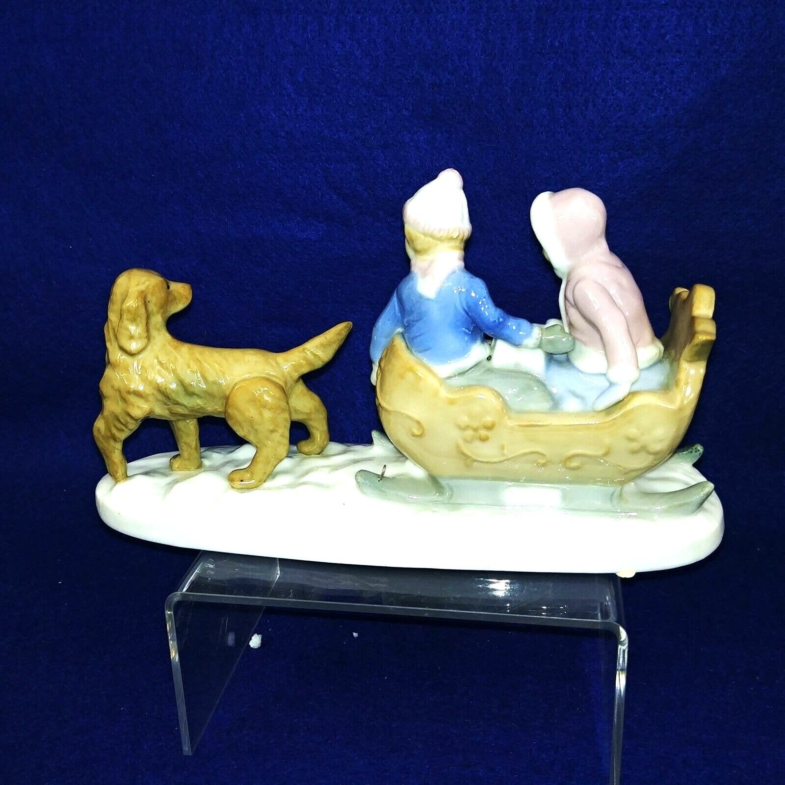 Meico Inc Figurine Collectible Porcelain Dog Pulling Sled with Children Vintage