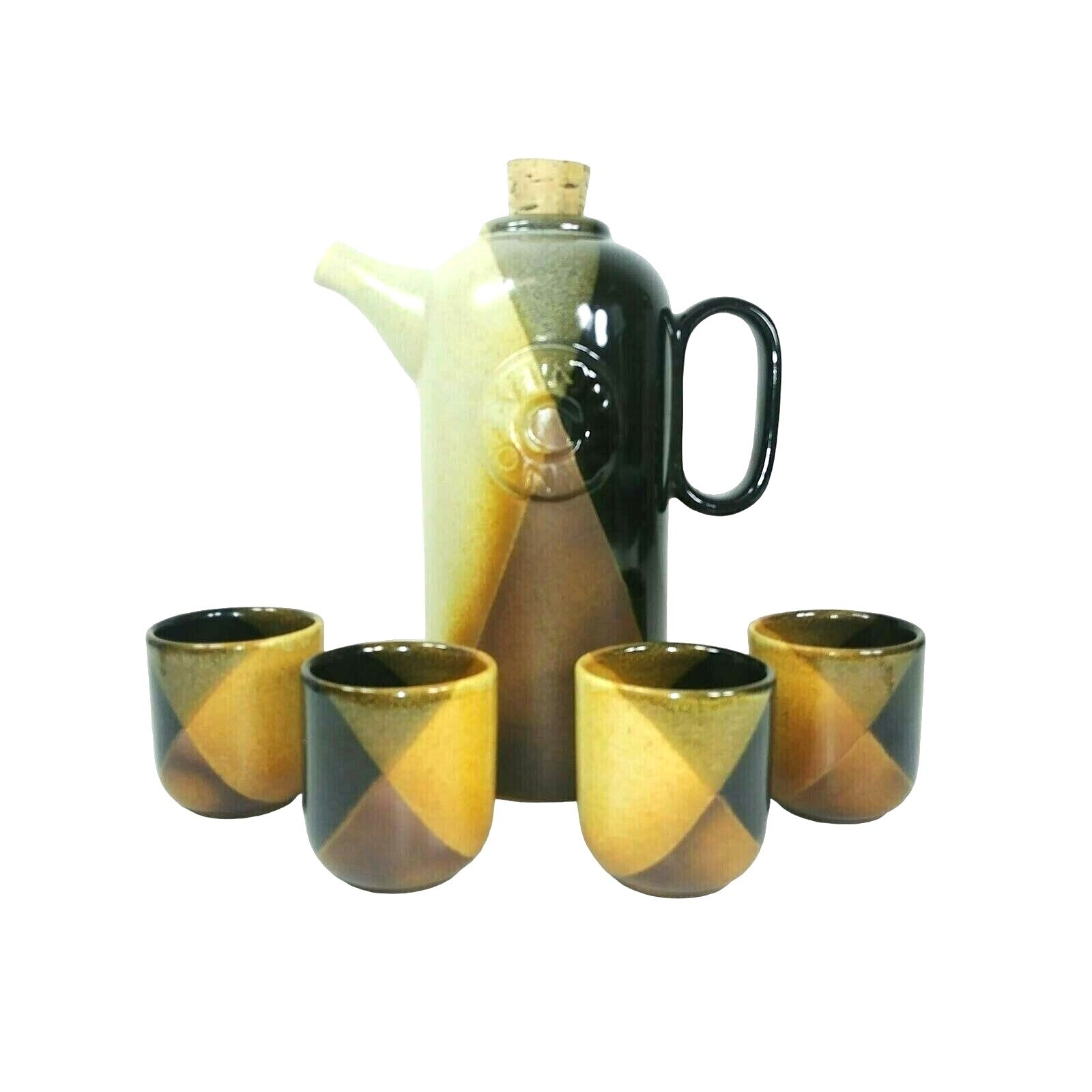 Beverage Thermos Travel Coffee or Wine Decanter Set 4 cups All Ceramic Pottery