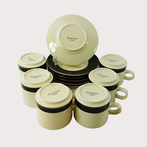 Coffee Tea Beverage Mugs with Saucers Stoneware Set of 6 pcs Japan