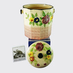 Load image into Gallery viewer, Canister with Lid Raised Floral Geometric Design Decagon Shape Ceramic Vintage
