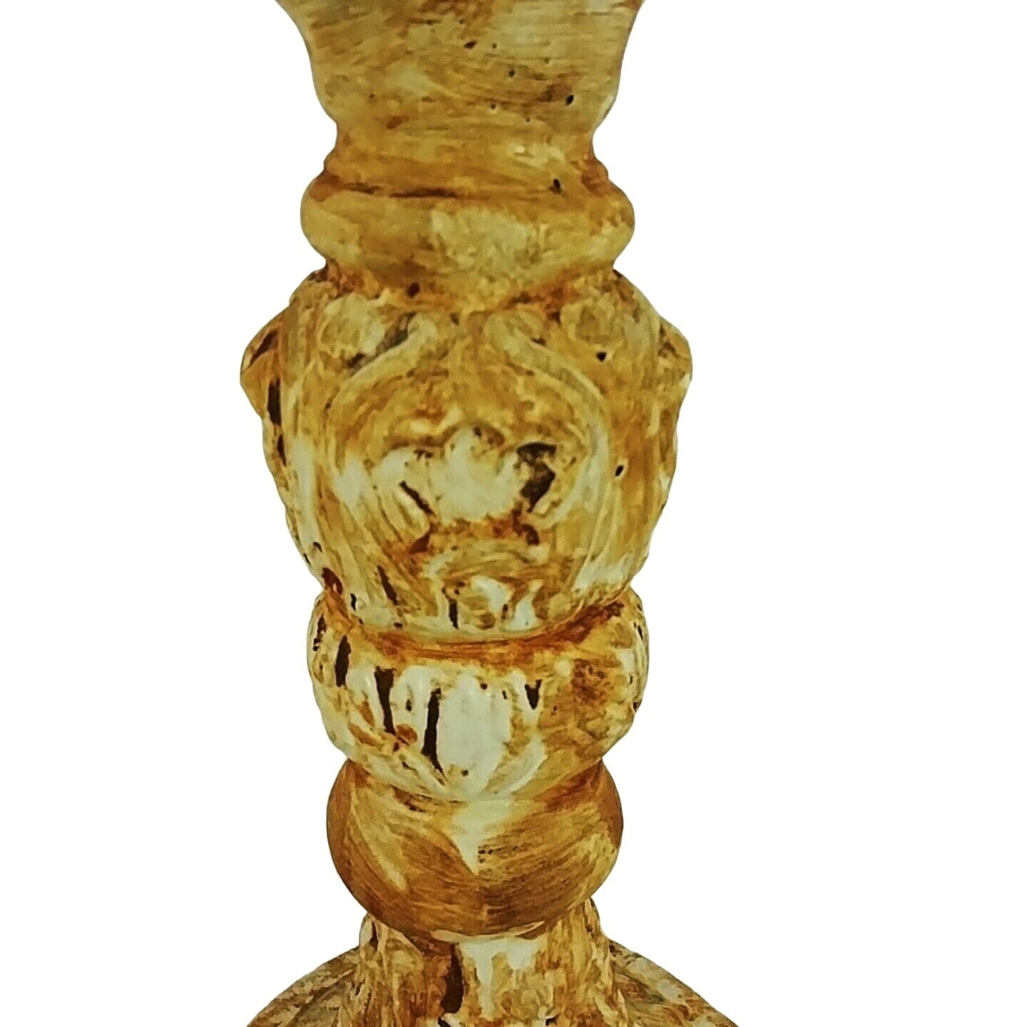 Candle Holder Pillar Column Taper Ceramic Distressed Finish Ornate 12"