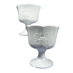 Load image into Gallery viewer, Compote Goblet White Milk Glass Pedestal Set Grapes &amp; Leaves Design 2 pcs
