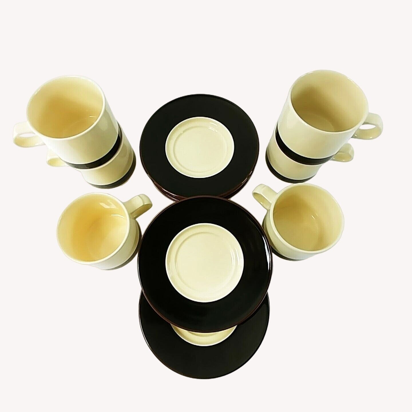 Coffee Tea Beverage Mugs with Saucers Stoneware Set of 6 pcs Japan