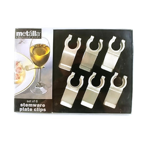 Stemware Plate Clips Set of 6 Original Box Metalla Stainless Steel Partyware