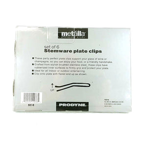 Stemware Plate Clips Set of 6 Original Box Metalla Stainless Steel Partyware