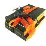 Load image into Gallery viewer, Halloween Book Stack Decor With Orange &amp; Black Ribbons and a Spooky Spider
