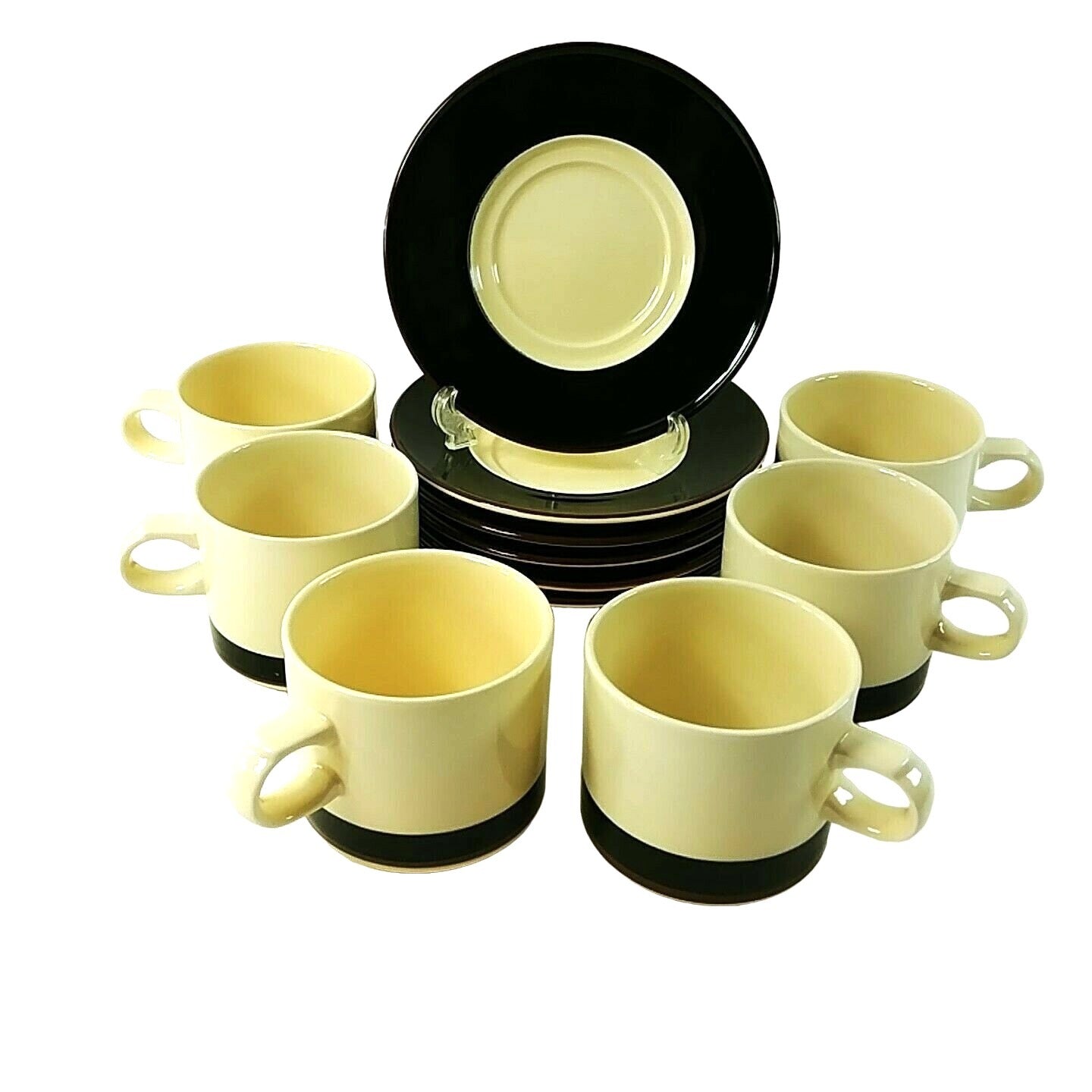 Coffee Tea Beverage Mugs with Saucers Stoneware Set of 6 pcs Japan