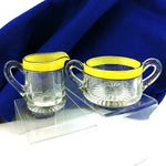 Load image into Gallery viewer, Creamer Sugar Bowl Set Dbl Handle Mid-Century Modern Glass Sunburst Bottom 2 pc
