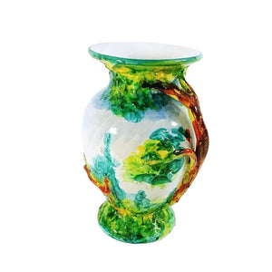 Vase Hand Painted Italian Style House 3D Trees Raised Relief Numbered 7"