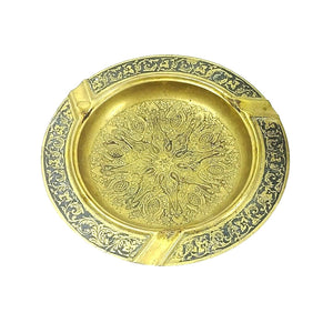 Brass Ashtrays with Tooled Embossed Raised Relief Floral Pattern Vintage