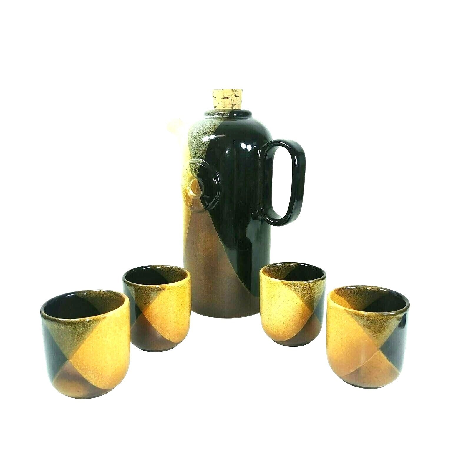 Beverage Thermos Travel Coffee or Wine Decanter Set 4 cups All Ceramic Pottery